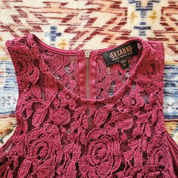 SHYANNE High Neck Sleeveless Lace Fit & Flare Short Western Dress Medium Red - Picture 12 of 15